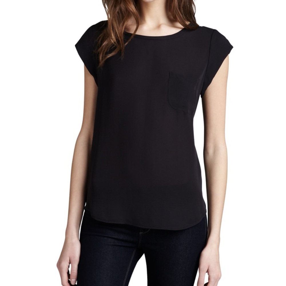 Joie Rancher Silk Pocket Top in Caviar/Black